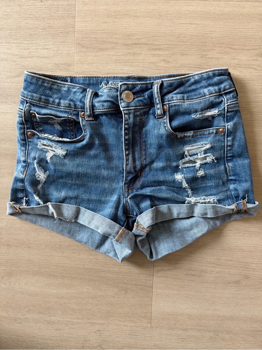 High rise stretch jean shorts